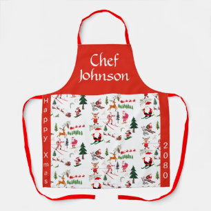Personalised Xmas Apron with Ski Santa pattern