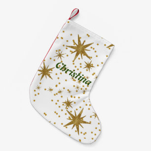 Personalised Xmas golden stars cute pattern white  Small Christmas Stocking