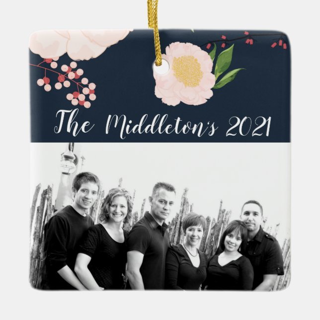 Personalised XMAS Ornament Baby Pink Cosmos on Nav (Front)