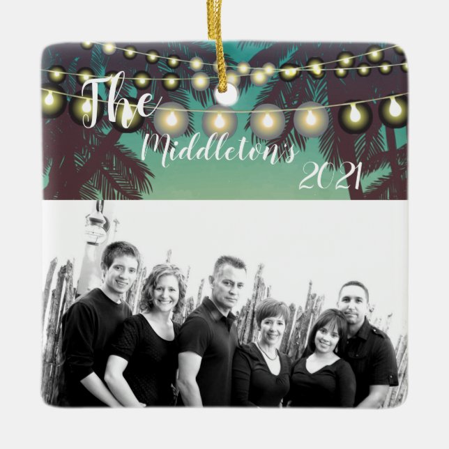 Personalised XMAS Ornament Beach Sunset Palm Tree (Front)