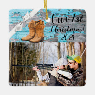 Personalised XMAS Ornament Blue Wood Barn Door Boo