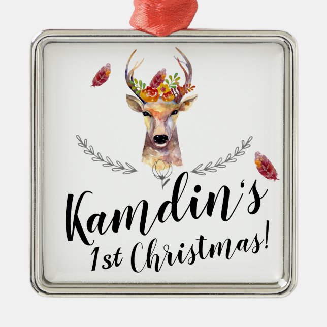 Personalised XMAS Ornament boho deer Buck head Bro (Front)