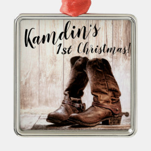 Personalised XMAS Ornament boots country rustic we