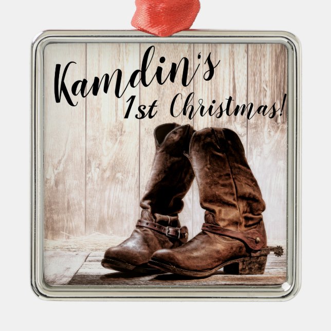 Personalised XMAS Ornament boots country rustic we (Front)