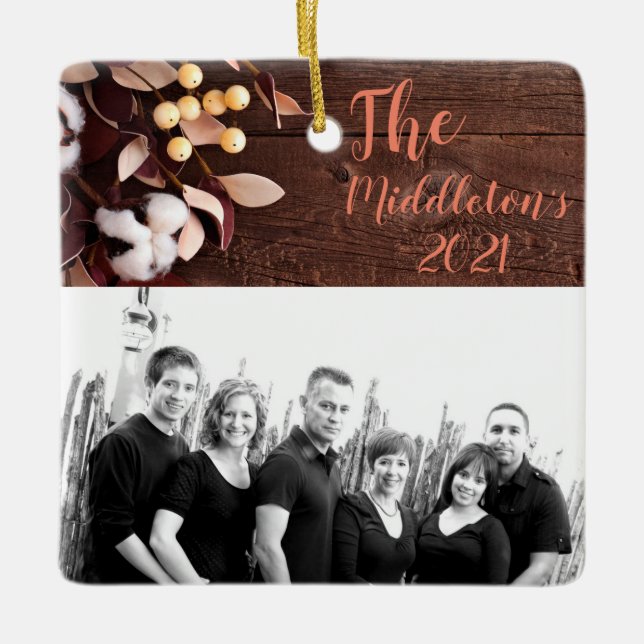 Personalised XMAS Ornament Cotton Branch on Dark W (Front)