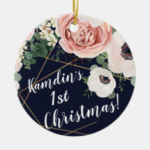 Personalised XMAS Ornament Geometric Garden Navy