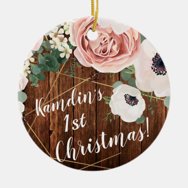 Personalised XMAS Ornament Geometric Garden Rose (Front)