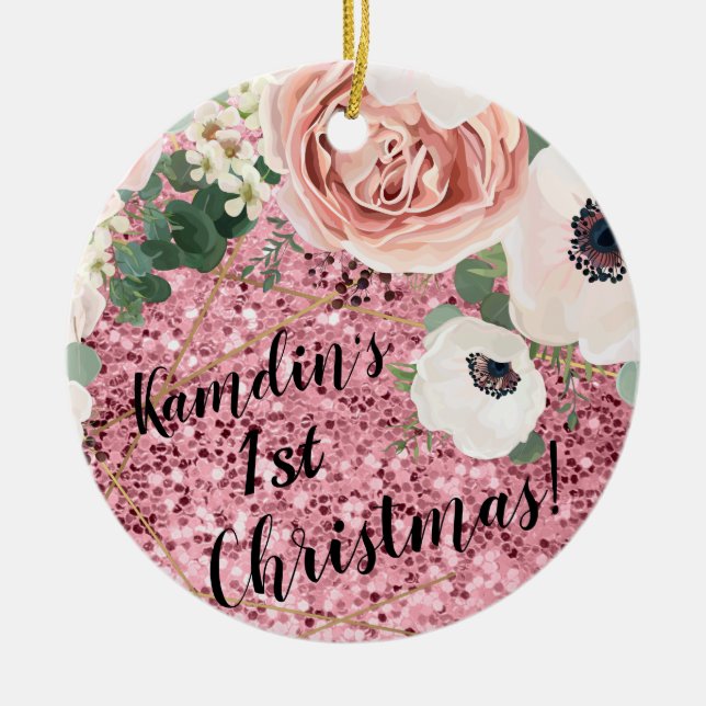 Personalised XMAS Ornament Geometric Garden Rose (Front)