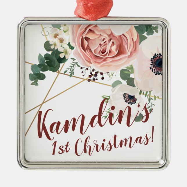 Personalised XMAS Ornament Geometric Garden Rose (Front)