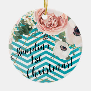 Personalised XMAS Ornament Geometric Rose Chevron