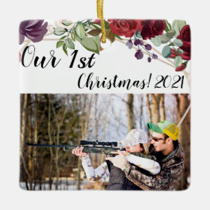 Personalised XMAS Ornament White Roses Gold Geomet