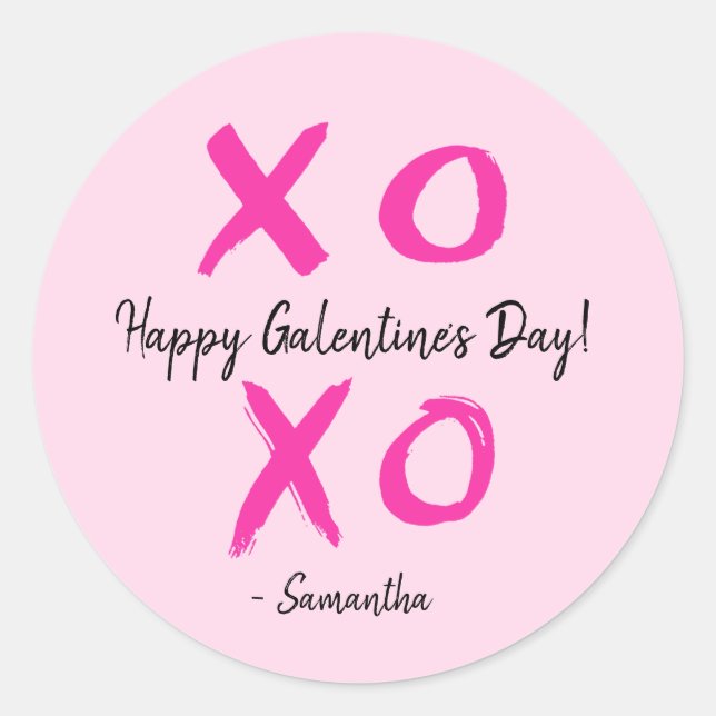 Personalised XOXO - Happy Galentine's Day Cute Classic Round Sticker (Front)