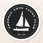 Personalised yacht club. Custom sail sailing boat Round Paper Coaster<br><div class="desc">Personalised yacht club logo.  Sailing. Yachting.  Boating.</div>