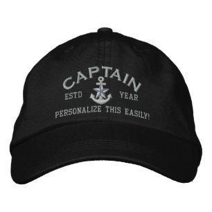 Personalised YEAR and Names Captain Silver Star Embroidered Hat