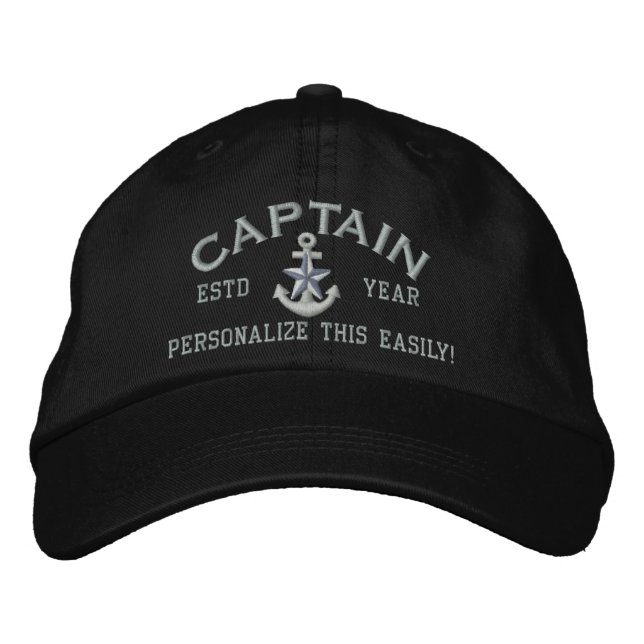 Personalised YEAR and Names Captain Silver Star Embroidered Hat (Front)