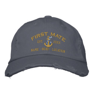 Personalised YEAR and Names First Mate Gold Anchor Embroidered Hat