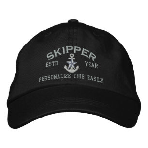 Personalised YEAR and Names Skipper Silver Star Embroidered Hat
