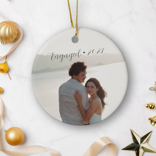 Personalised Year Engaged Couple Christmas Script Ceramic Tree Decoration