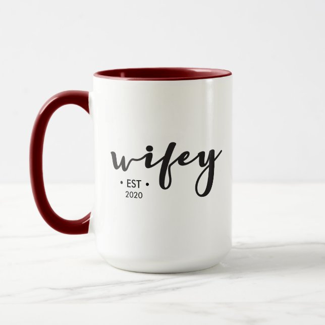 Personalised Year Modern Script Wifey Mug (Left)