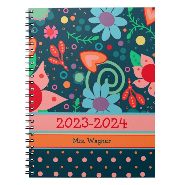 Personalised Year Teacher Cheerful Pretty Floral Notebook (Front)