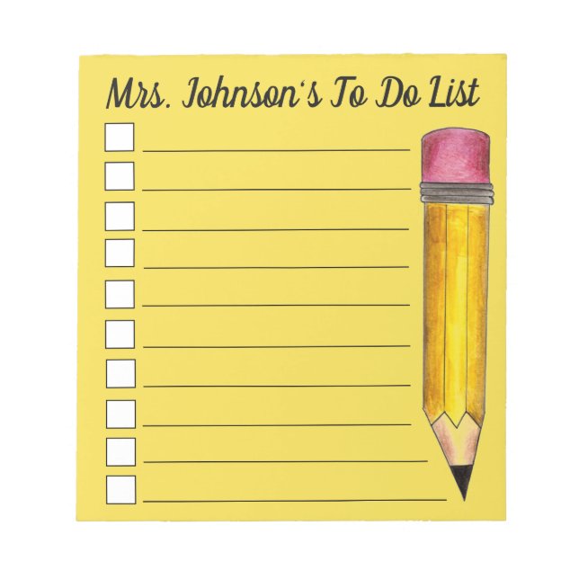 Personalised Yellow #2 Pencil Teacher To Do List Notepad (Front)