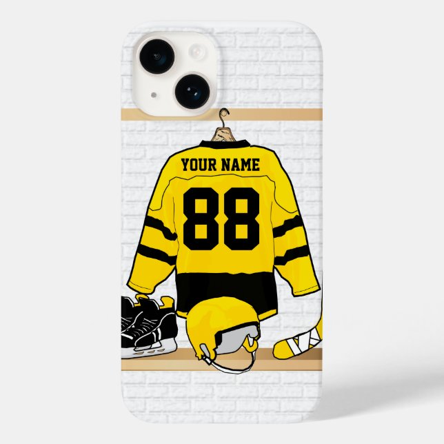 Personalised Yellow and Black Ice Hockey Jersey Case-Mate iPhone Case (Back)