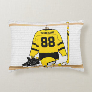 Personalised Yellow and Black Ice Hockey Jersey Decorative Cushion