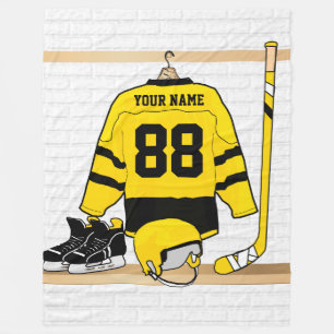Personalised Yellow and Black Ice Hockey Jersey Fleece Blanket