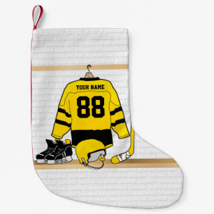 Personalised Yellow and Black Ice Hockey Jersey Small Christmas Stocking