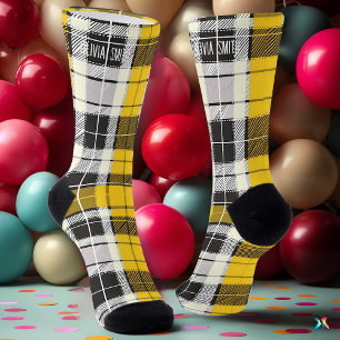 Personalised Yellow and Black Tartan Plaid Custom Socks