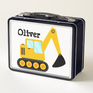 Personalised Yellow Backhoe Truck Loader Metal Lunch Box