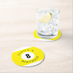 Personalised Yellow Billiard Pool Ball Birthday Round Paper Coaster