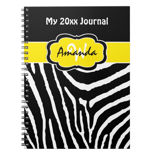 Personalised Yellow Black White Zebra Journal (Front)