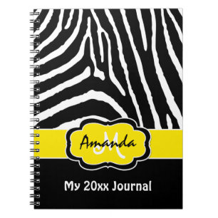 Personalised Yellow Black White Zebra Stripe Spiral Notebook