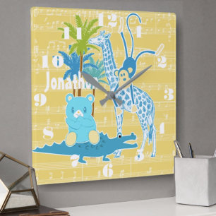 Personalised Yellow Blue Jungle Animal Wall Clock
