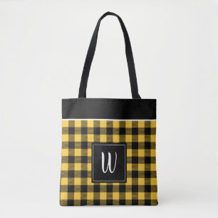 Personalised Yellow Buffalo Check Plaid Tote Bag