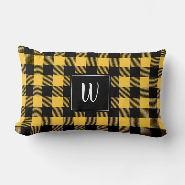 Personalised Yellow Buffalo Plaid Pillow Modern (Front)