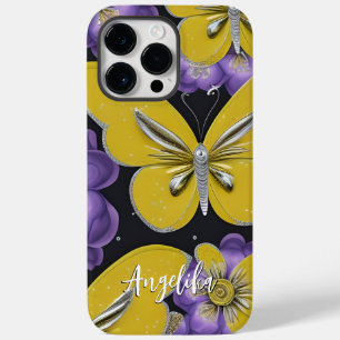 Personalised Yellow Butterflies and Purple Flowers Case-Mate iPhone 14 Pro Max Case