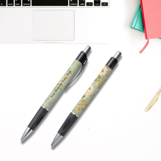 Personalised Yellow Cream Floral Business (Yellow Cream Florals Personalized Business Pens, or for personal use - monogram it with your name)