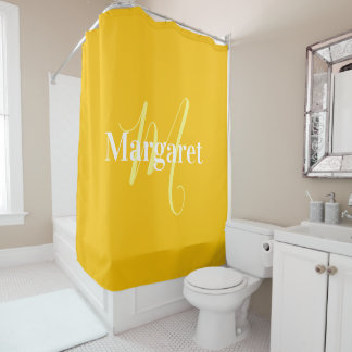 Personalised yellow custom name shower curtain