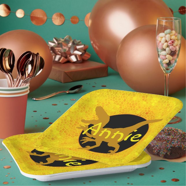 Personalised Yellow Dinosaur  Paper Plate (Multi)