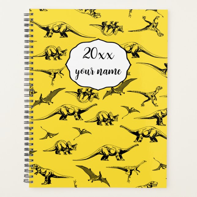 Personalised Yellow Dinosaur Planner for Kids (Front)