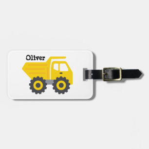 Personalised Yellow Dump Truck Boy School name tag