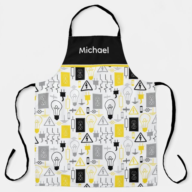 Personalised Yellow Electrical Electrician Apron (Front)