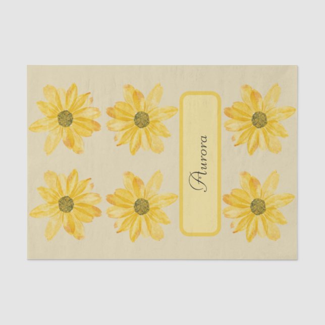 Personalised Yellow Floral Tissue Paper Wrapper (Front)