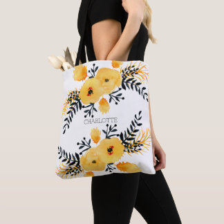 Personalised Yellow Flower Watercolor Tote Bag