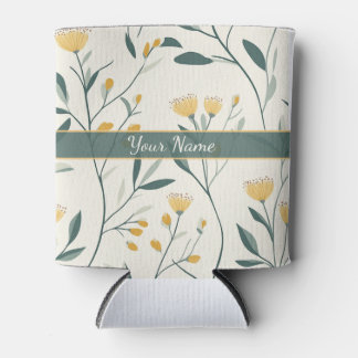 Personalised Yellow Flowers Boho Floral Can Cooler