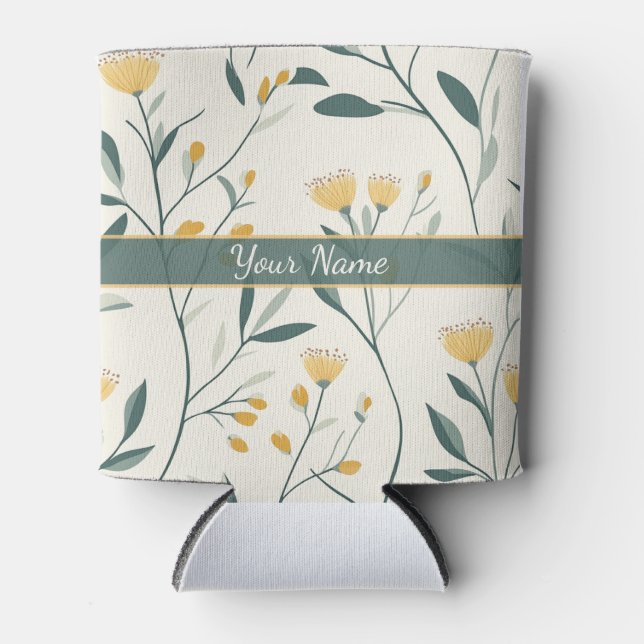Personalised Yellow Flowers Boho Floral Can Cooler (Front)