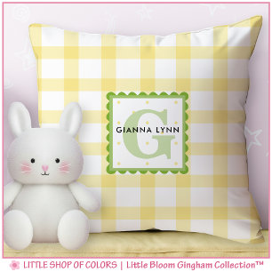 Personalised Yellow Gingham Monogram Nursery Cushion
