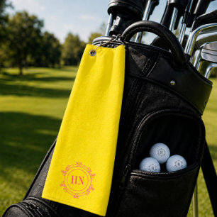 Personalised Yellow Golf Towel with Initials